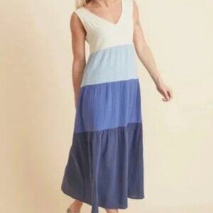 Marine Layer Corinne Maxi Dress in Blue Colorblock